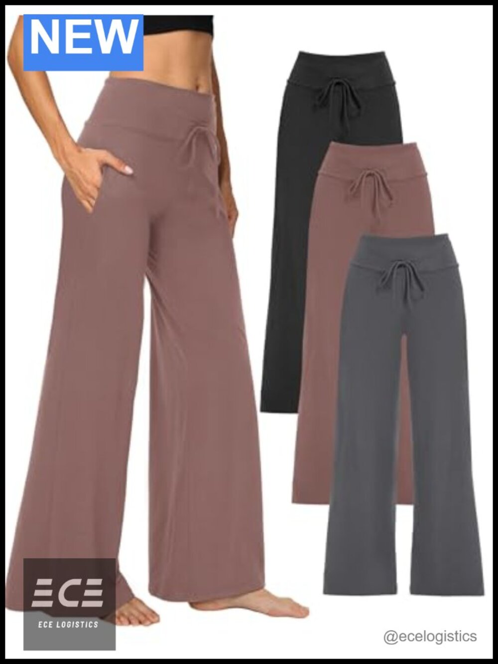 Wide Leg Yoga Pants High Waist Drawstring Palazzo Lounge Pockets